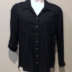 Style&Co. Women's Roll Sleeve Sleeves Shirt Top (Deep Black, Plus Size 0X)